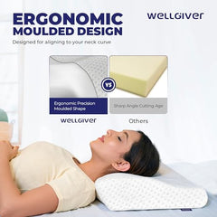 WELLGIVER Cervical Butterfly Pillow | Orthopedic Memory Foam for Neck & Shoulder Pain | Ergonomic Contour Design | Dual Height Support | Side Sleeper Pillow with Arm Rest - Pack of 1