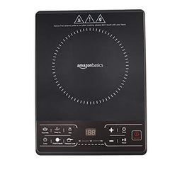Amazon Basics 1600W Induction Cooktop | 7 Pre-Set Cooking Menus | LED Display | Smart Push Buttons I Energy Efficient, Auto Cut-off, 20A IGBT & 4KV Surge Protection I Black