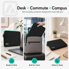 AirCase Neoprene Laptop Sleeve Case Cover for 15.6 Inch MacBook, Dell, HP, Lenovo, More| Water-Resistant, Shockproof Padding, Scratch-Proof| Slim Fit, Wrinkle Free, TSA Security Friendly (Black-Grey)