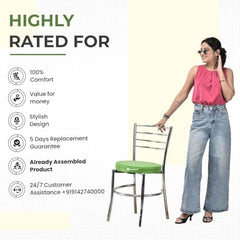 RATISON Office Visitor Study Chair Home Restaurant Steel Multipurpose with a Leather Cushion Steel Chrome Chair with Ring (Green, 6)