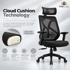 Oakcraft Hurricane Premium Ergonomic Office Chair | Dynamic 2D Lumbar Support | High-Back Executive Chair for Office, Home & Workstation