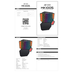 Ant Esports MK1005 One Hand Gaming Keyboard - 45 RGB Backlit Keys, 3 Macro Keys (G1-G3) + REC Key, WASD/Arrow Key Swap, Ergonomic Wrist Rest, USB Type-C OTG Adapter for PC, Laptop & Mobile Gaming
