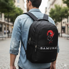 Half Moon Samurai Anime School Bags for Boys Men | Laptop Bag for Man | College Bag for Boys | Backpack Bag for Man Students use with Laptop Compartment & Small Pockets inside (Black & Red)