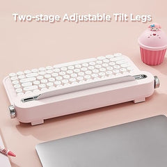 YUNZII ACTTO B303 Wireless Typewriter Keyboard, Retro Bluetooth Aesthetic Keyboard with Integrated Stand for Multi-Device (B303, Midnight)