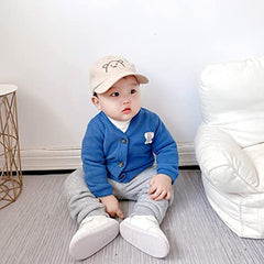 MOMISY Cotton Blend Baby Boy & Girls Sweater Jacket Front Open V Neck Cardigan-6 Months to 4 Years, Blue Green Pink Yellow (Blue, 3-4 Years)