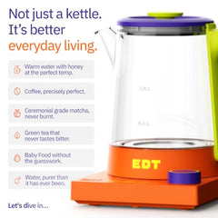 EDT Flow Pure glass™ Electric Kettle 1 Litre with Precision Temperature Control | Multipurpose Hot Water Presets for Coffee, Tea, Boil, Warm Water | 700W | Rubik