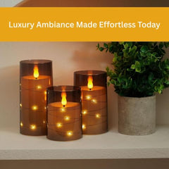 Flameless LED Pillar Candle Set of 2 | Acrylic Fiber Glass | Dancing Faux Wick | Remote Control with Battery Operated 3 AA | Home Décor & Gifting | 3" D x 6" H | Red