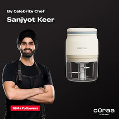CΓRAA Chopper Electric for Kitchen | ChopLab Neo USB Vegetable Chopper for Kitchen Use by Chef Sanjyot Keer | Rechargeable Chopper with Stainless Steel Blades, 250ml, Beige