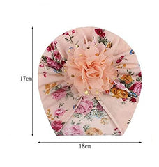 SYGA Baby Turban Hat, Toddler Beanie Cap Infant Hat 6 Month - 4 Year Cotton Floral Hat Headwear Cap Hat Accessories Unisex Hat, Peach Floral, 1 Piece