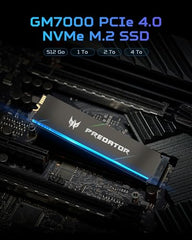 Acer Predator GM7000 1TB NVMe Gaming SSD - M.2 2280 PCIe Gen4 (16 Gb/s) x 4, 3D TLC NAND PC Internal Solid State Hard Drive with DDR4 DRAM Cache Up to 7400 MB/s - BL.9BWWR.105