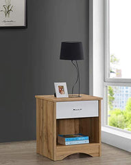 DeckUp Plank Bei Engineered Wood Bed Side Table and End Table (Walnut and White, Matte Finish)