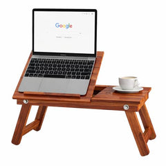 Laptop Table, Laptop Table on Bed, Foldable Bed Desk with Side Cup Holder, Portable Lap Tray for Study and Work (Honey Finish)