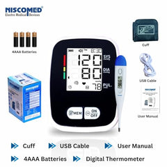 NISCOMED PW-221 Digital LCD Display BP Check Machine For Home | Fully Automatic Upper Arm Style BP Monitor | With USB Cable & AAA Battery | Memory 99 x 2 Users With Digital Thermometer