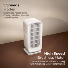 Zebronics Heat Buster 300, Portable Desk Fan, Upto 13h Backup, 3600mAh Rechargeable Battery, 360° Rotatable fan, 4 Speed + 1 Breeze Mode, Wall-Mountable, for Travel, Office, Home (Black)