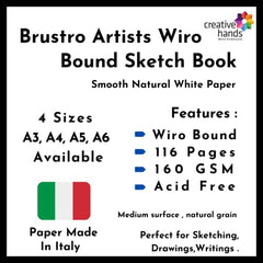 Brustro Artists Sketch Book Wiro Bound, A5 Size (5.8x8.3 inches), Landscape, 116 Pages, 160 GSM (Acid Free) | Ideal for Sketching,Shading,Drawing with Pencil,Charcoal,Graphite