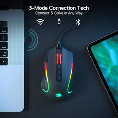 Redragon M612AK PRO RGB Gaming Mouse, 8000 DPI Wired/Wireless Optical Mouse with 9 Programmable Buttons & 7 Backlit Modes, BT & 2.4G Wireless, Software Supports DIY Keybinds Rapid Fire Button