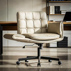 DROGO Zen Atora Ergonomic Criss Cross Legged Office Chair for Work with 5 Gear Armrest & Wide Thick Cushion Seat | PU Leather Computer Chair with Adjustable Height, Recline & Heavy Metal Base (Black)