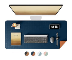 Bellblock Large Extended Reversible Desk Mat/Mouse Pad/Gaming Pad for Office/Home| Vegan Leather | Anti-Skid, Slip-Resistant, Splash-Proof | White & Sky Blue | 60x30cm