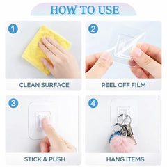 HARKOIZ Transparent Adhesive Wall Hooks (5 Pairs / 10 Hooks) | Heavy Duty No Drilling Self Adhesive Hooks | Waterproof & Reusable Clear Hooks for Bathroom, Kitchen, Photo Frames & Home