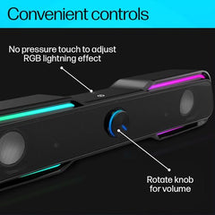 HP DHE-6002 Wired Speaker, 3.5mm aux connectivity, Surround Sound, PC and Phone Compatible, Easy Volume Controls, Touch-Controlled RGB Lighting, 1-Year Warranty, 0.77 kg, Black, 8C573AA