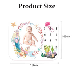MOMISY Milestone Blanket for Baby, Light and Thin Flannel Blanket Background for Baby New Born Blanket Photoshoot Props (Mermaid, 135 * 100 CM)