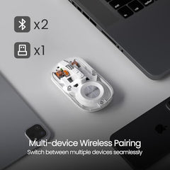 Portronics Toad 8 Transparent Wireless Bluetooth Mouse with Dual Wireless (BT + 2.4 GHz), Rechargeable Battery, Noise-Free Clicking, Show/Hide Desktop, Multi-Device Pair, Adjust Sensitivity (Grey)