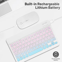 Bluetooth Keyboard and Mouse Combo Rechargeable Portable Wireless Keyboard Mouse Set for Apple iPad iPhone iOS 13 and Above Samsung Tablet Phone Smartphone Android Windows (Gradient White Purple)