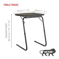 TABLE MAGIC- BADE Multipurpose Laptop Table Mat Finish - Adjustable, Foldable, Portable, Engineered Wood Top with Footrest, Top Size 60 * 45cm (Beige- Wenge)