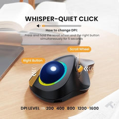 ProtoArc EM03 Wireless Bluetooth Trackball Mouse, Ergonomic RGB Rollerball Rechargeable for Computer, Laptop, 3 Device Connection & Index Finger Control for iPad, Mac, Windows - Graphite