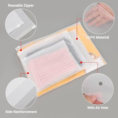 GREENTWISH Polyethylene Frosted Zipper Bag|Travel Bag For Shoes Cosmetics Jewellery Toiletries School Trip|Resealable|LDPE Zip Lock Space Saver Bags with Air Vent Hole (Pack of 30), Transparent