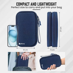 Elfora Compact Cable Organizer Bag | Double Layer Storage Pouch for Cables, Chargers, AirPods, Power Bank & Other Accessories | Durable & Portable Nylon Travel Case with Mesh Pockets – Blue