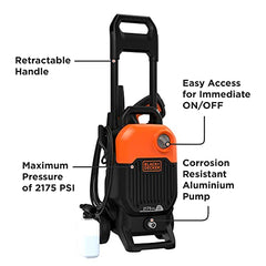 BLACK+DECKER BEPW1600 1300W 1600 PSI 110 Bar Pressure Washer for Car, Bike, Home & Garden Cleaning Use with Multiple Accessories Included, 1 Year Warranty, Orange & Black
