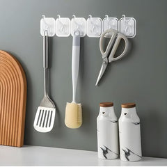 JIALTO 1 Pcs Wall Hanger Hooks | Strong Self Adhesive Magic Sticker Hook for Clothes, Towels & Accessories | 6 Hook Strip for Home, Bathroom & Kitchen - Transparent