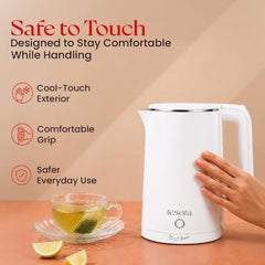 Tesora 1.8L Electric Kettle, 1500W,Stainless Steel Interior, 12 Recipe Book | Electric Water Boiler, Tea Maker, 1500W Fast Boiling, Cool-Touch Body, 360° Base, Auto Shut-Off, Boil-Dry Protection