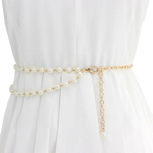 SYGA Pearl Waist Chain Belt Adjustable Decorative Belt Hollowed Tassel Waist Belts Suitable Size for Waist 26-40