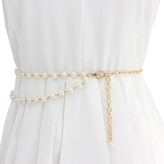 SYGA Pearl Waist Chain Belt Adjustable Decorative Belt Hollowed Tassel Waist Belts Suitable Size for Waist 26-40