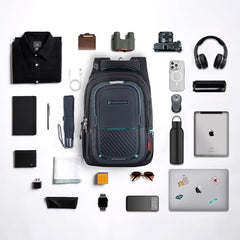 HARISSONS Verge Men’s Travel Laptop Backpack | Fits 15.6" Laptop | 40L Lightweight | USB Port, Water-Resistant, Hidden Pocket, Luggage Strap | Work, Commute & Travel (Black & Teal)