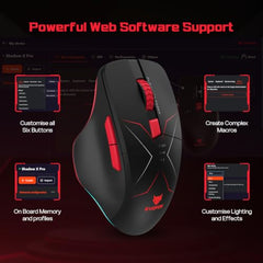 EvoFox Shadow X Pro Wireless Gaming Mouse Tri-Mode Rechargeable | BT, USB 2.4G & Wired, S203 Sensor, 1000Hz Polling Rate, 6400 DPI, RGB Lighting, 6 Programmable Buttons, Software Support