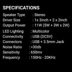 Ant Esports GS170 Gaming Speaker for PC, Stereo 2.0 USB Powered Desktop Speaker with 3.5 mm Aux-in, in-line Volume Control, RGB LED Lights Mini Multimedia Speakers for PC, Laptop, Tablet, Cellphone