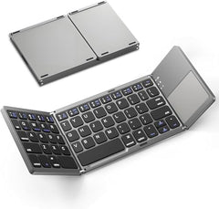 COOLCOLD Foldable Bluetooth Keyboard with Touch pad | Rechargeable - Tri-Folding Portable Wireless Key Board, Full Size Ultra Slim Pocket-Sized Foldable Keyboard for Tab Android Windows & Laptop