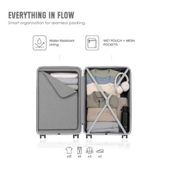 HRX Parabola 3-Piece Luggage Set Intergallcatic Grey Polypropylene Hard Shell Suitcase Set - Premium Travel Trolley Bags with 8 Spinner Wheels, Number Lock & Water Resistant Body