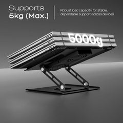 Zebronics NS5500 Rotatable Laptop Cooling Stand, Up to 17-Inch, 360° Rotation, Metal Body, USB Powered Cooling, LED Lights, 3 USB, 2 Type-C Ports, Multi-Angle, Foldable, 5kg Capacity,Anti Rust (Black)