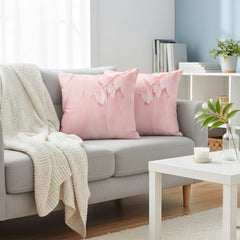 MOMISY Decorative Polyester Home Sofa Bedside Cushion Throw Pillow Covers, 45 x 45 cm, Pack of 2 (Leaves Pink A2)