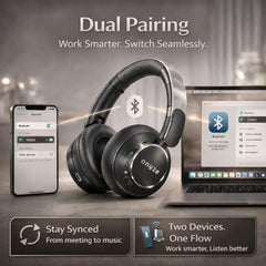 ONYZE VORIC ON903 Over-Ear Wireless Headphones with ANC, Bluetooth 5.4, Dual Pairing, 40mm Drivers, Up to 60H Playtime, Foldable Premium Design (Obsidian Black)