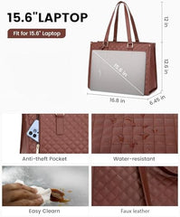 Crewer Elegant Work Bag with Lunch Compartment – Laptop Tote Bag with Lunch Box Section, Office Bag with Insulated Lunch Storage – Stylish Quilted Shoulder Bag for Women. (Cream)