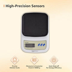 Amazon Basics Portable Digital Weighing Scale for Kitchen | Electronic Weighing Scale With Back light LCD Display and high precision sensors | Range of 1g-10 kg (Black)