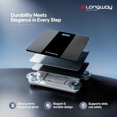 Longway Weight Machine for Home | Digital Bathroom Scale for Human Body Weight Measurement | Extra Thick Tempered Glass with LCD Display | 3 Years Warranty (Blue | Max Weight 180Kgs | Sapphire)
