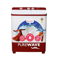 SHARP 9.0 kg, 5 star, Semi-Automatic Top Loading Washing Machine with HydroBlast Wash, Quadroniq Pulsator, 1300 RPM (ES-SD90NB-PR, Ruby Red, Pure Wave)