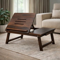 Laptop Table, Laptop Table on Bed, Foldable Bed Desk with Side Cup Holder, Portable Lap Tray for Study and Work (Honey Finish)