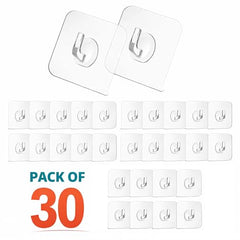 BRAND VILLA Transparent Self Adhesive Wall Hooks, Heavy Duty No Drill Nail Free Sticky Hooks for Kitchen, Bathroom, Keys, Towels & Home Organization (Pack of 10)